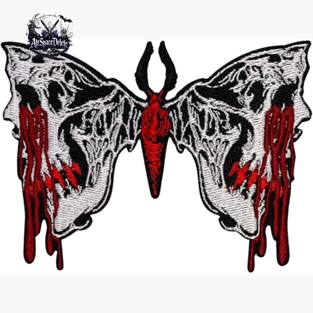 Gothic Skull Butterfly Embroidered Patch 4 Inch Iron On Sew On